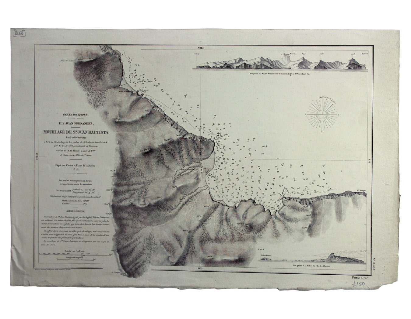French Naval Chart of San Juan Bautista, Juan Fernandez Islands