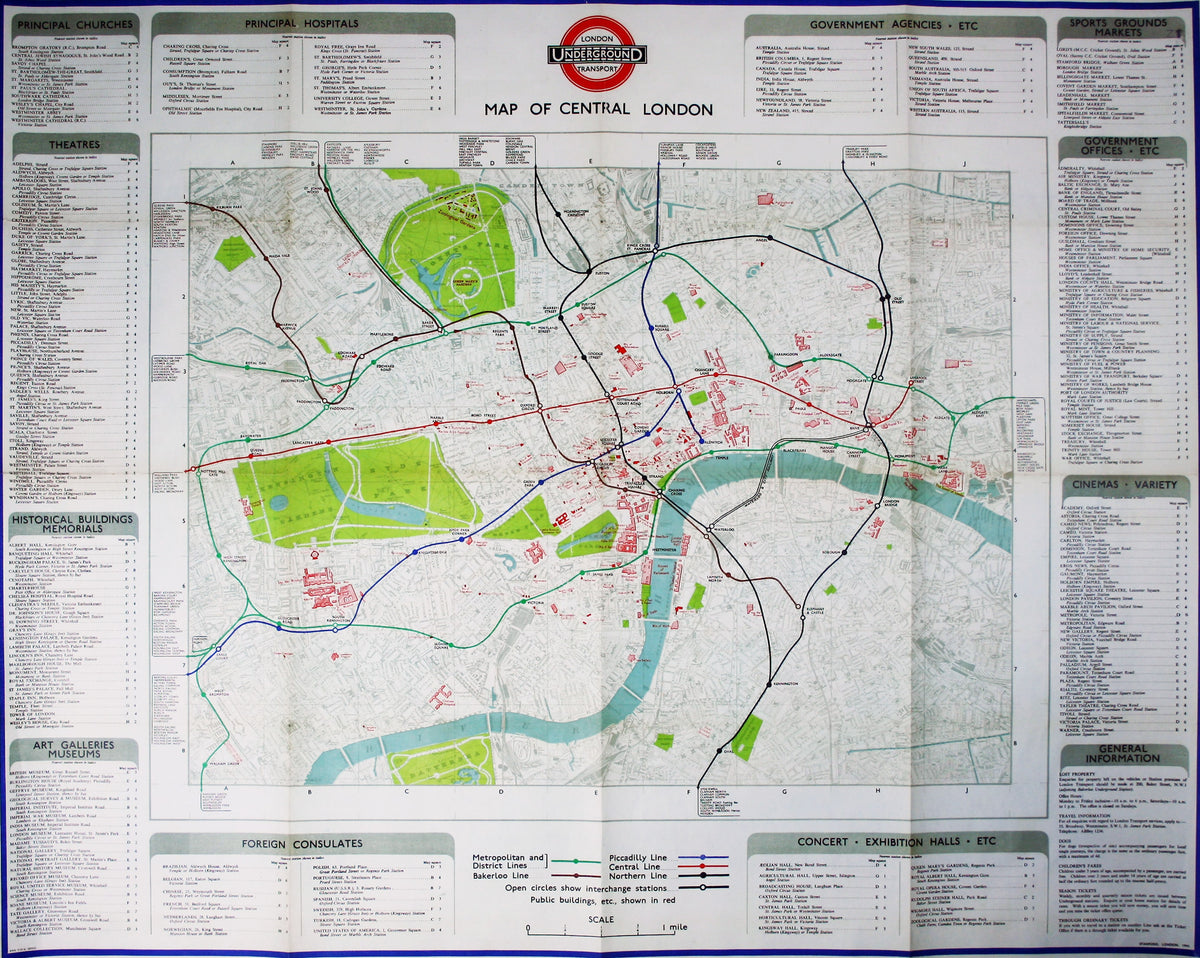 1946 Station Map of Central London