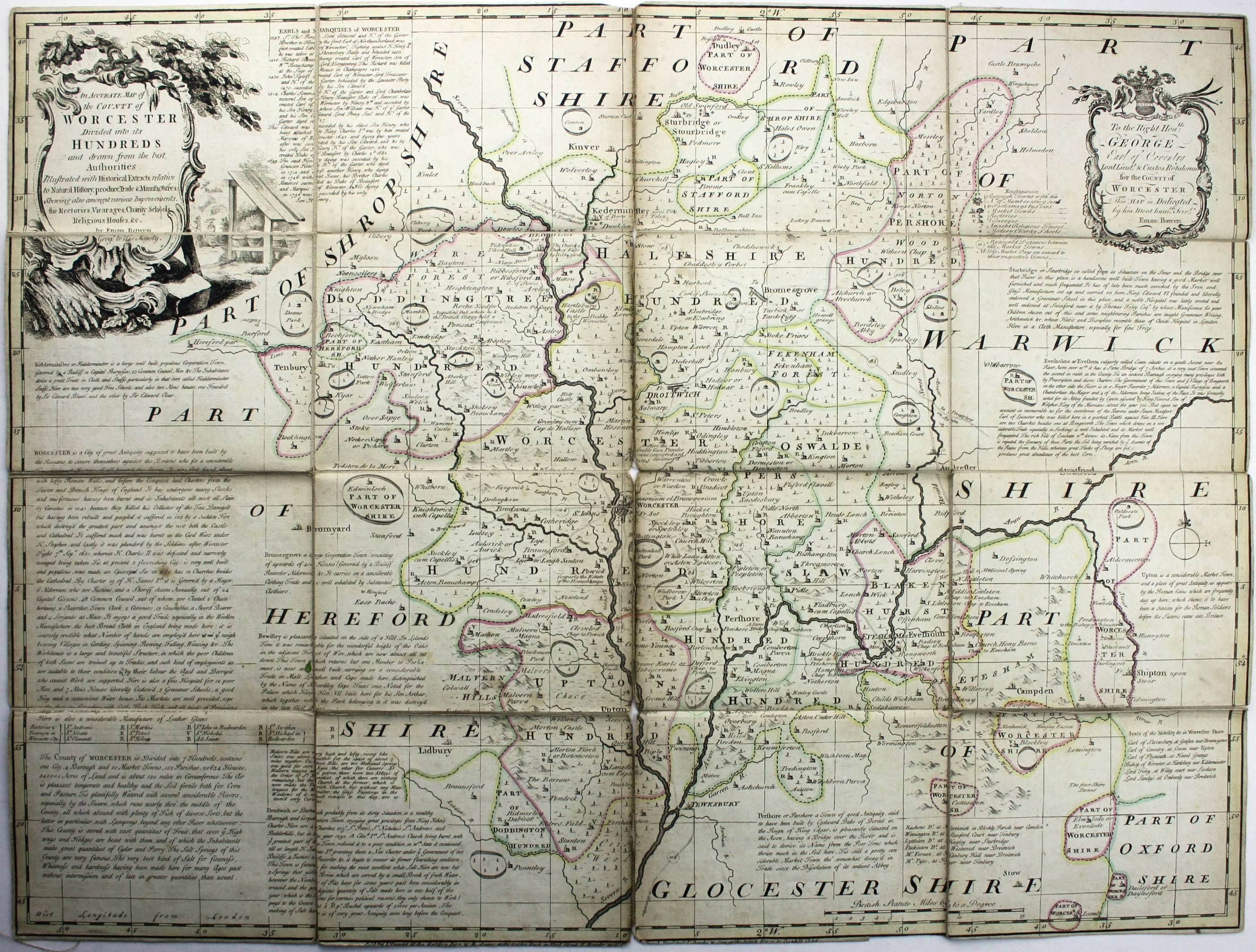 Bowen’s Folding Map of Worcestershire