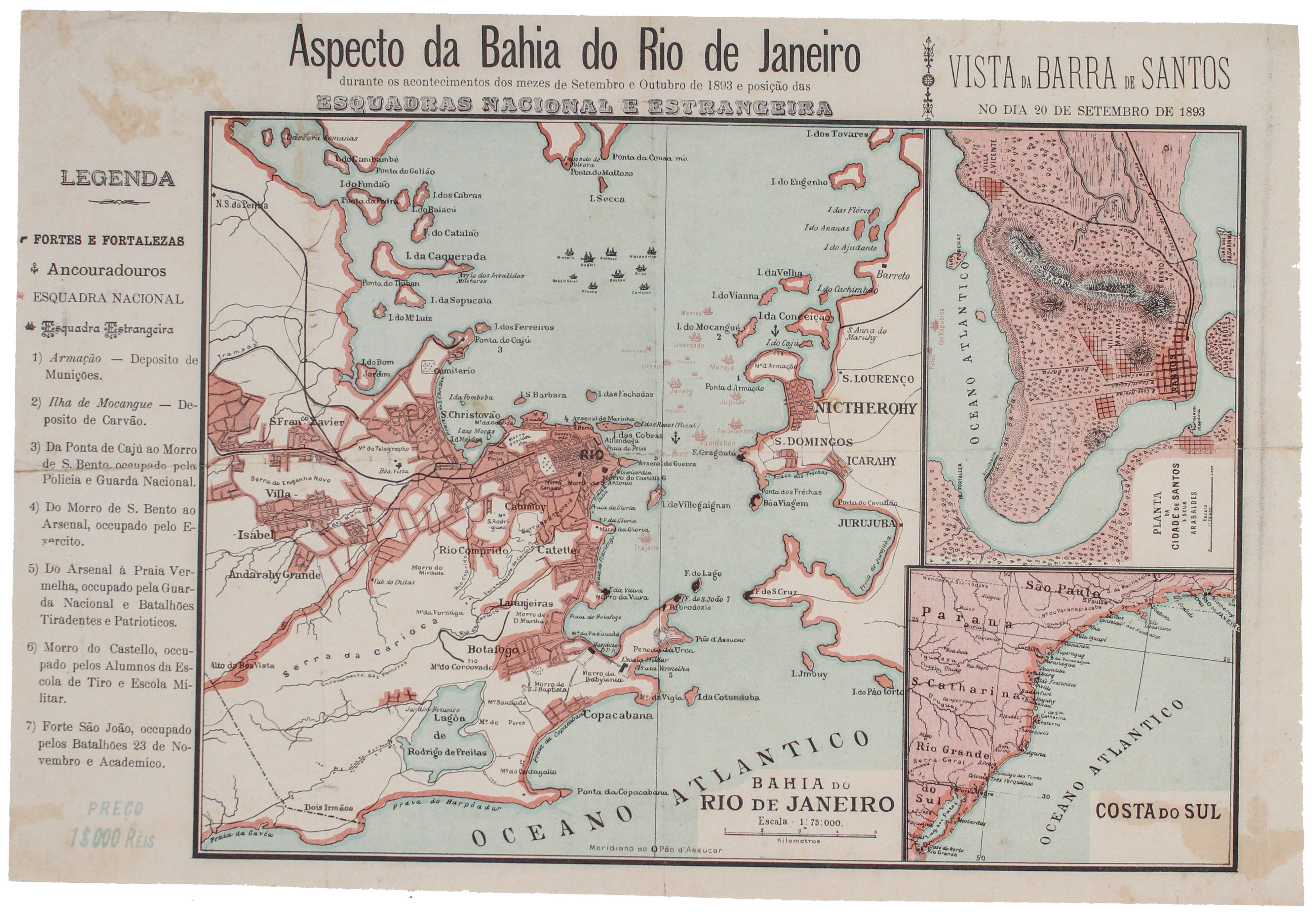 Revoltas da Armada Broadsheet Plan of Rio de Janeiro