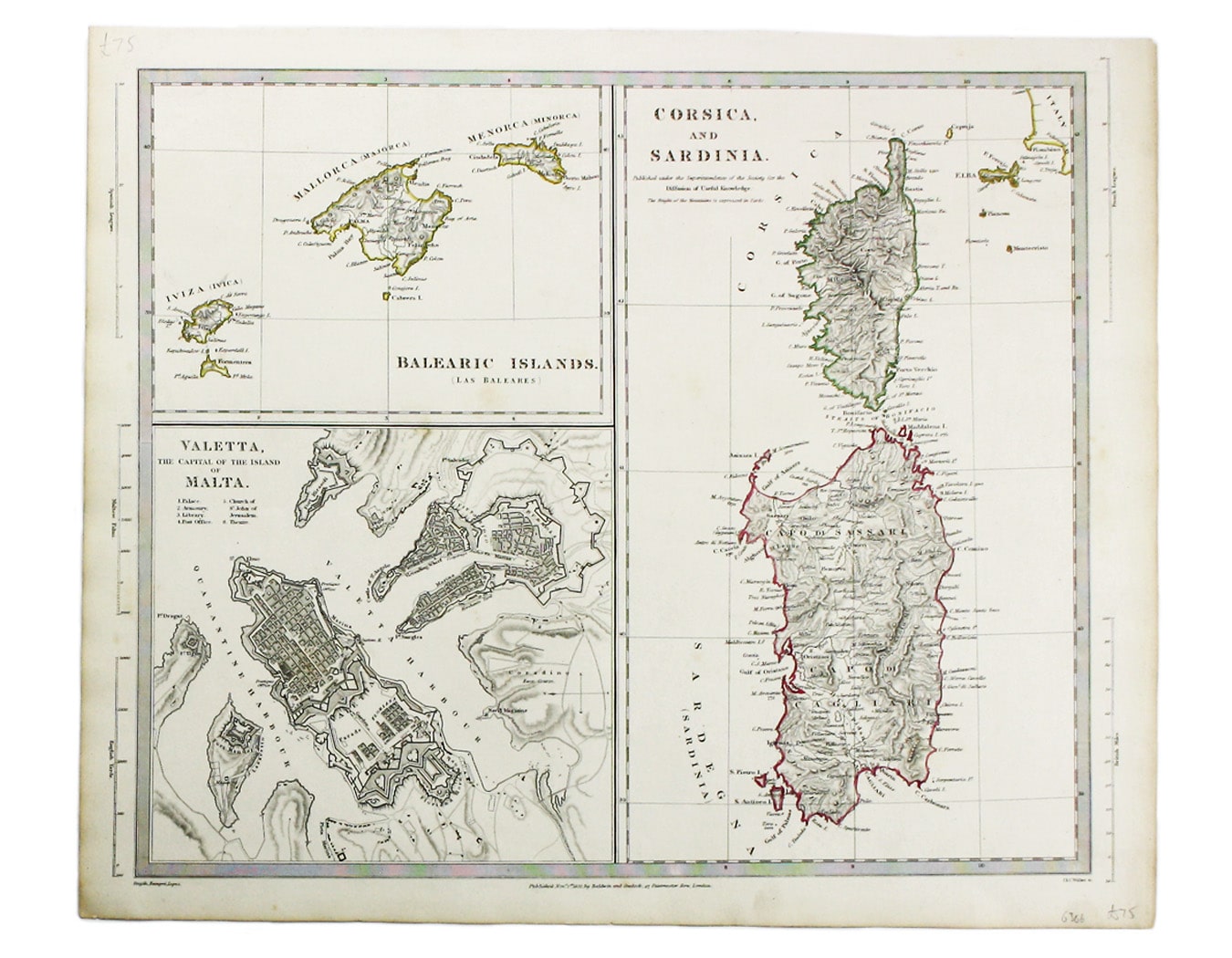 map of the Balearica, Corsica, Sardinia and Valetta