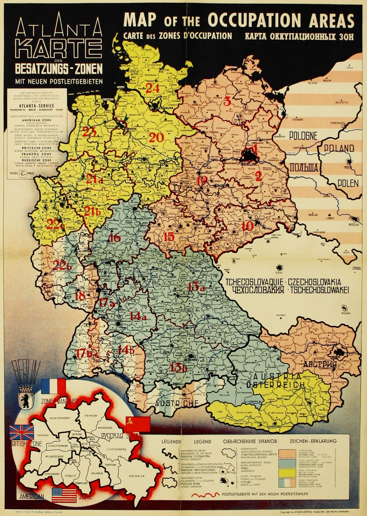 Map of Allied-Occupied Germany & Austria