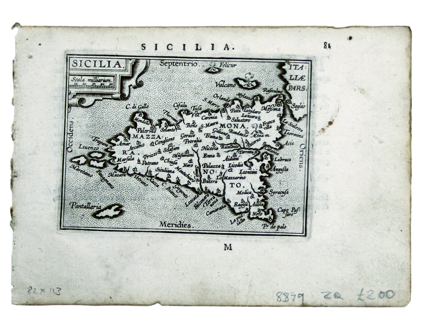 Ortelius’ Miniature Map of Sicily (with English text)