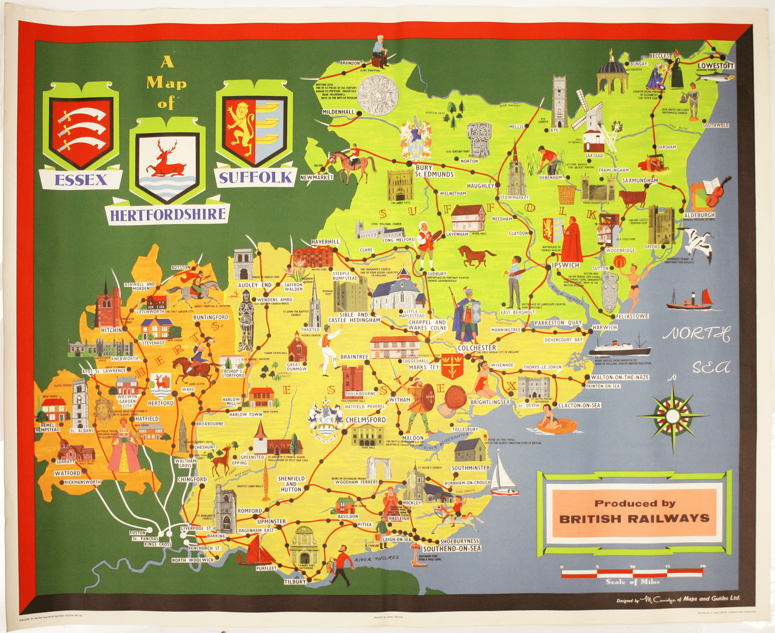 Camidge’s British Railways Pictorial Map of Essex, Hertfordshire & Suffolk