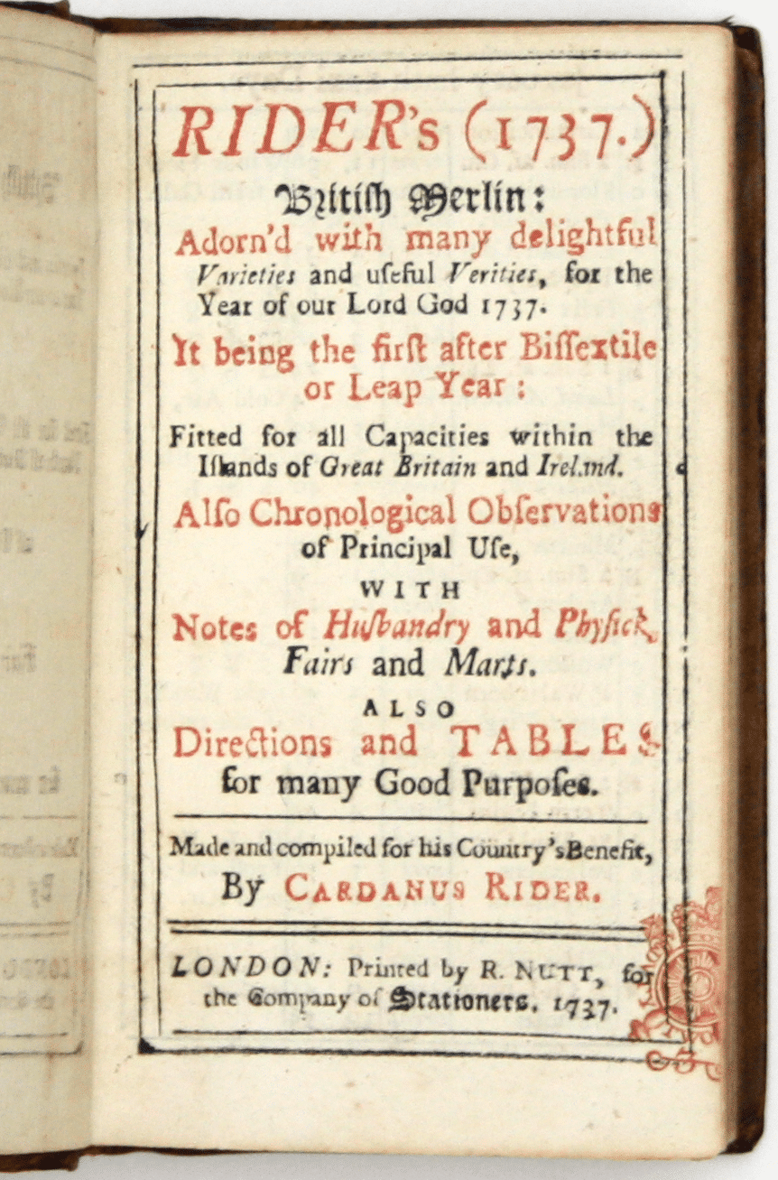 Rider’s Almanac, 1737