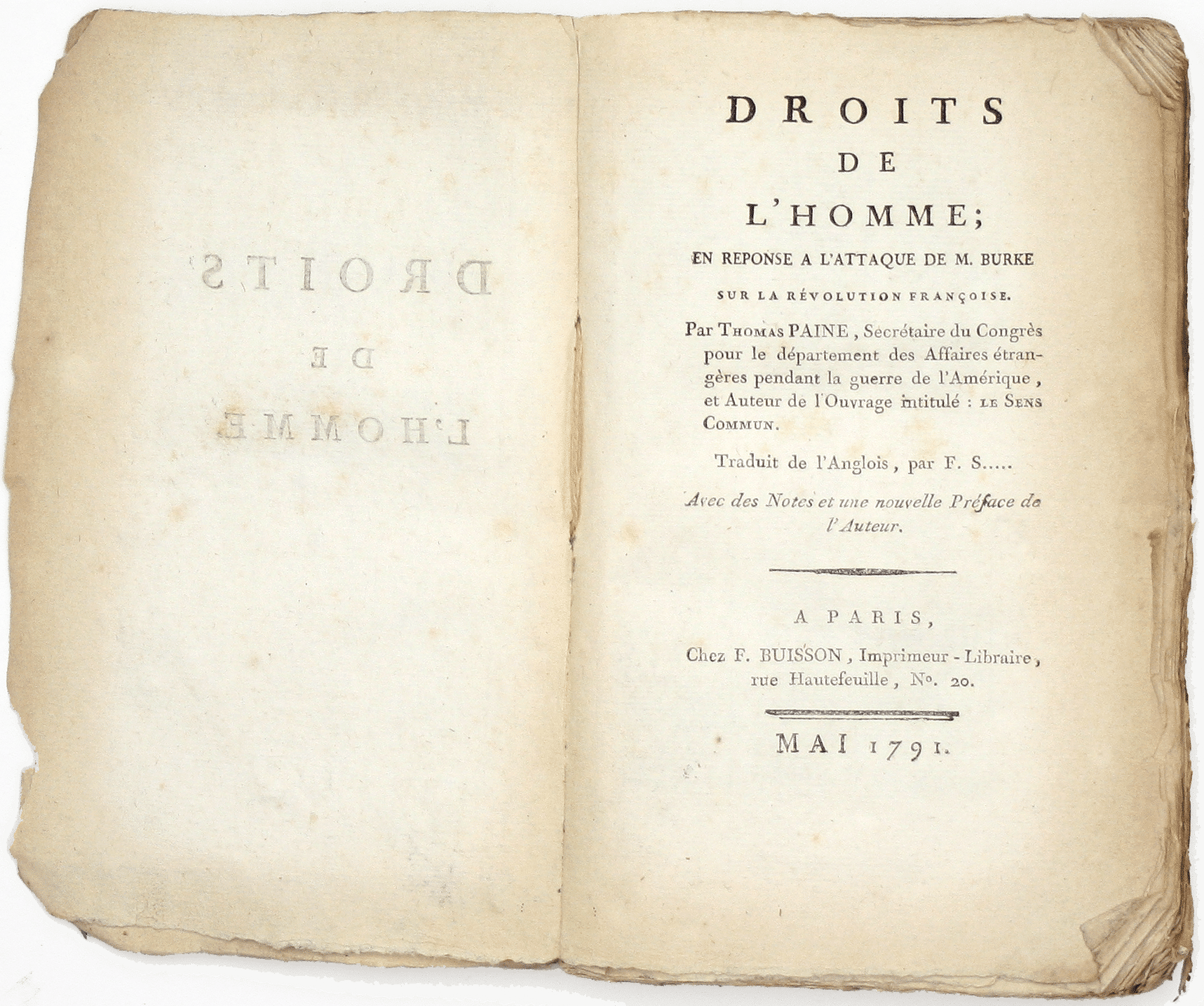 Paine’s Rights of Man, First French Edition