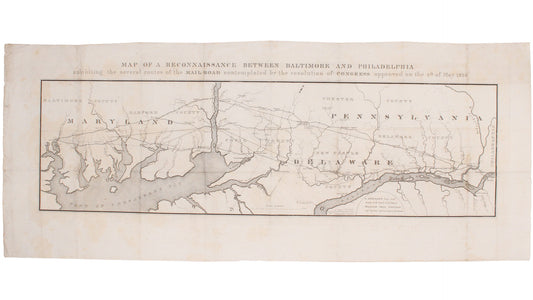 Map of Proposed Mail Routes Between Baltimore & Philadelphia