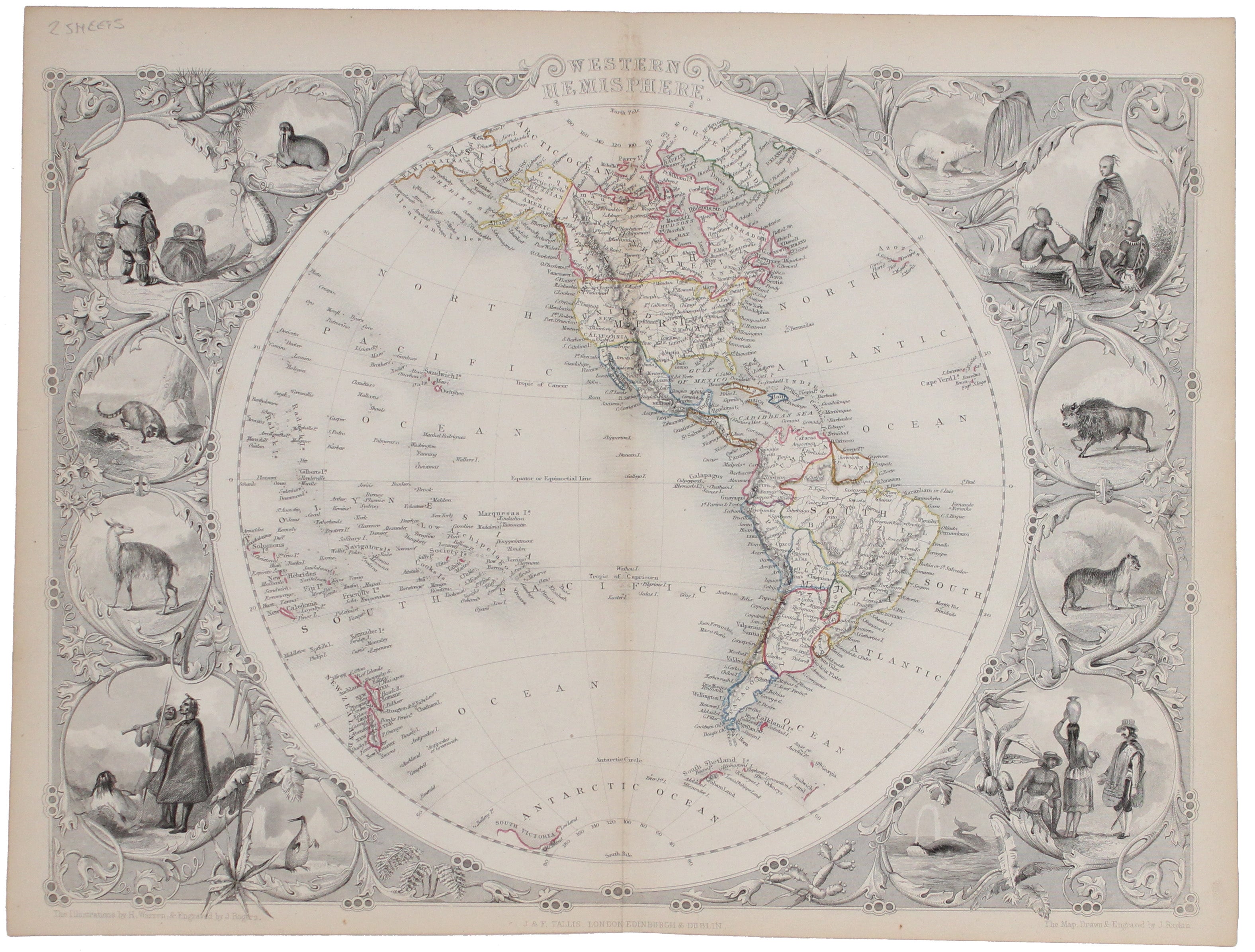 Tallis' Map of the Eastern & Western Hemispheres