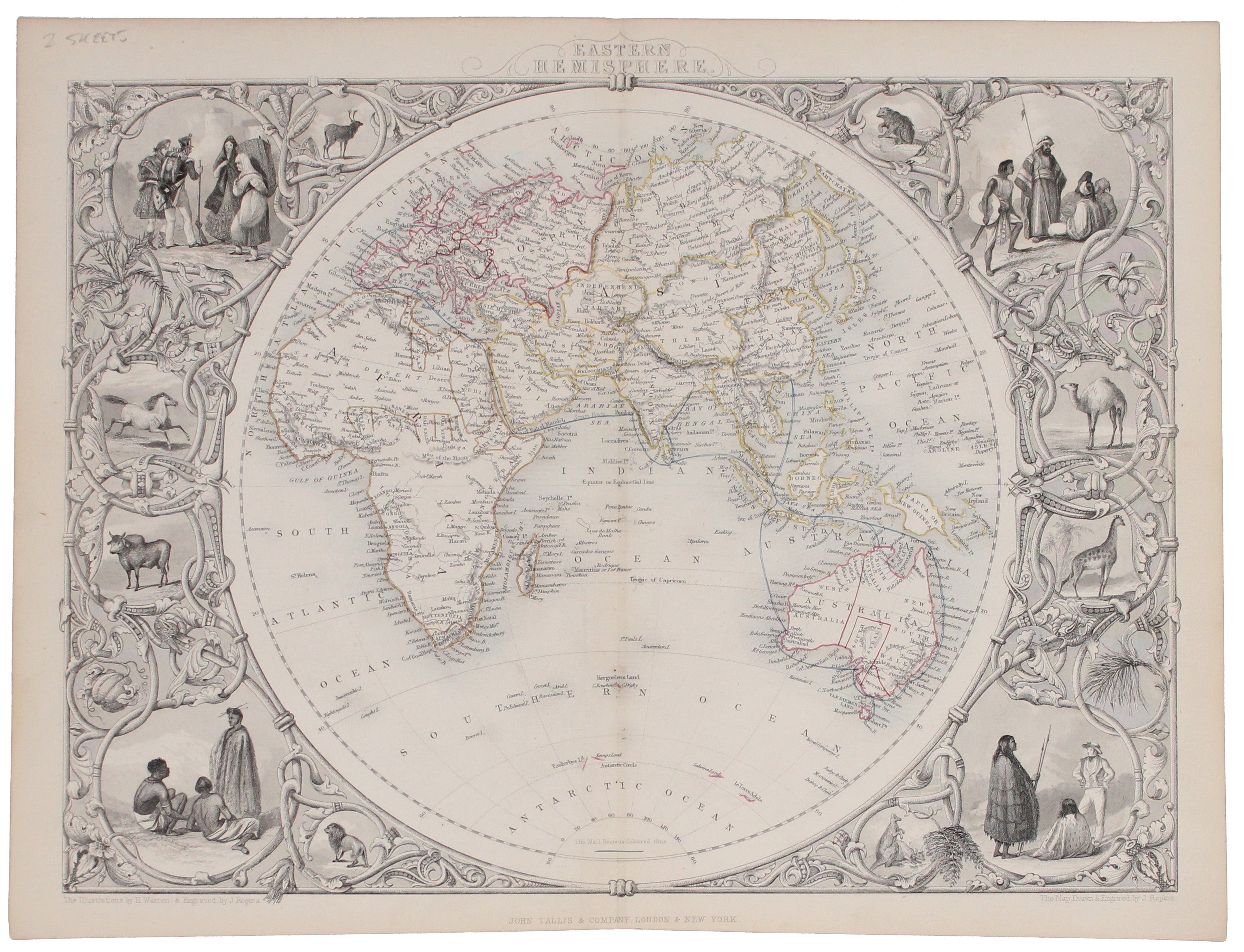 Tallis' Map of the Eastern & Western Hemispheres
