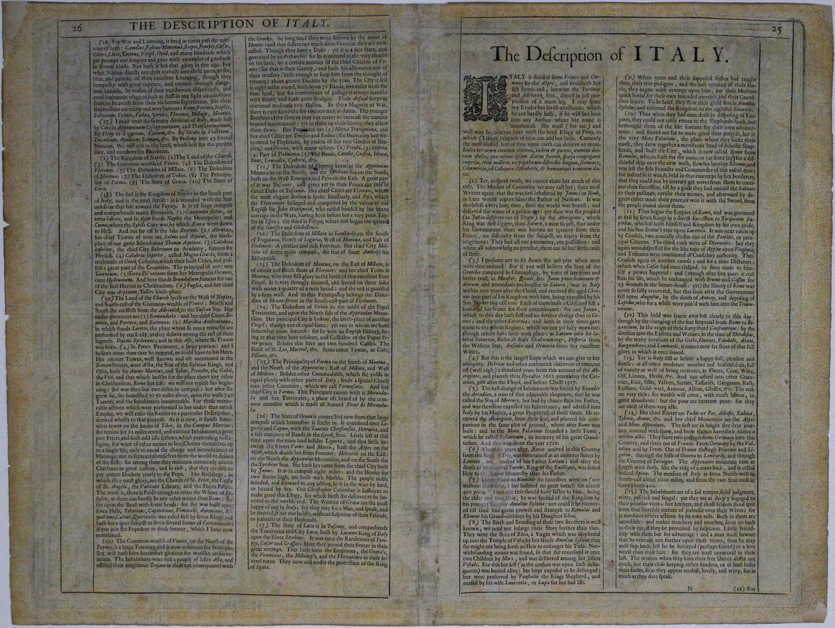 Speed's Carte à Figure of Italy