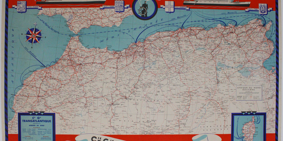 Compagnie Générale Transatlantique North Africa Route Map — Bryars & Bryars