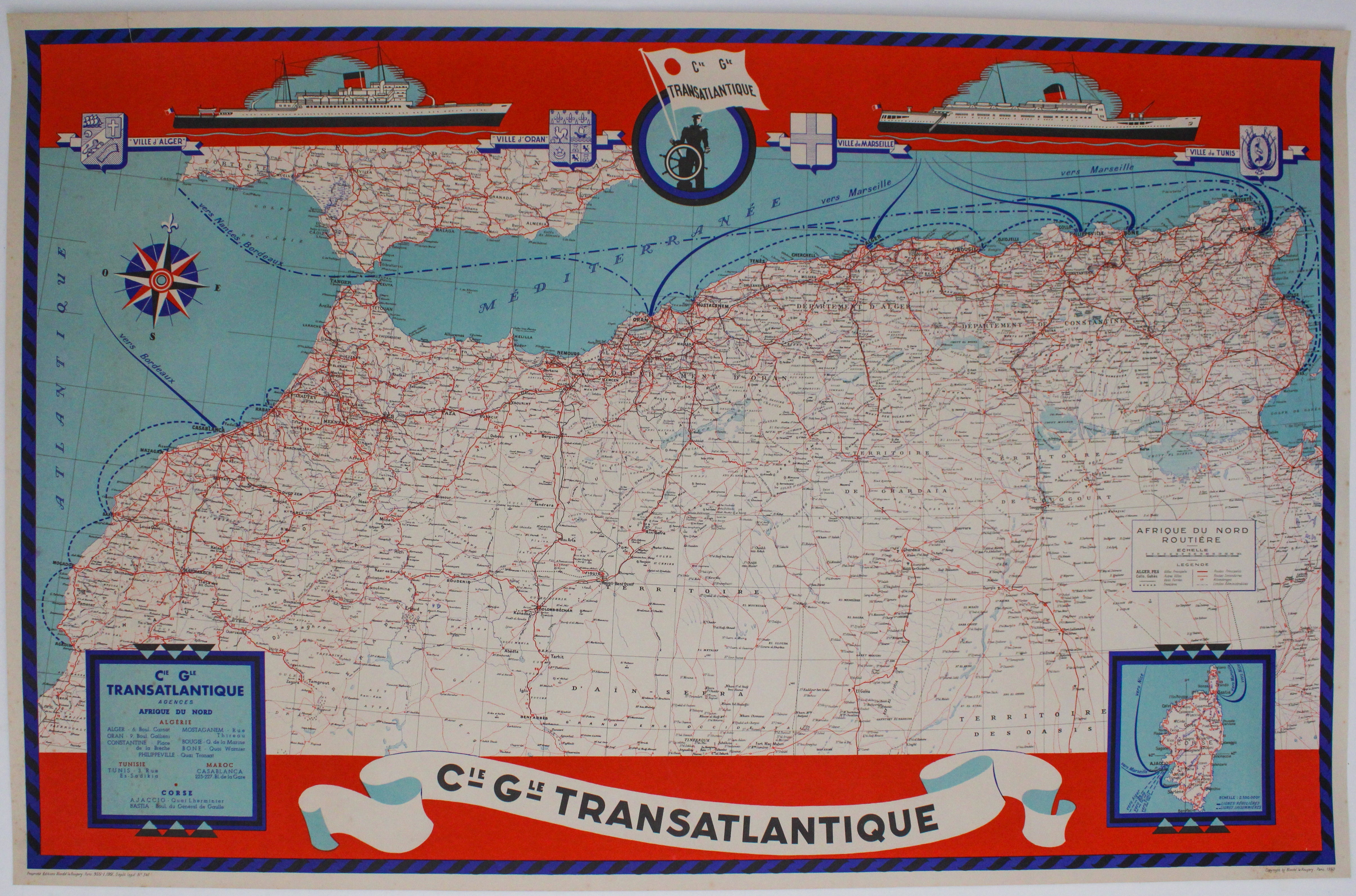 Affiche Ancienne Originale De Voyage - Compagnie Générale Transatlantique Détente Repos Confort Albert Brenet 1965 Affiche Ancienne Originale De Voyage - Compagnie Générale Transatlantique Détente Repos Confort Albert Brenet 1965